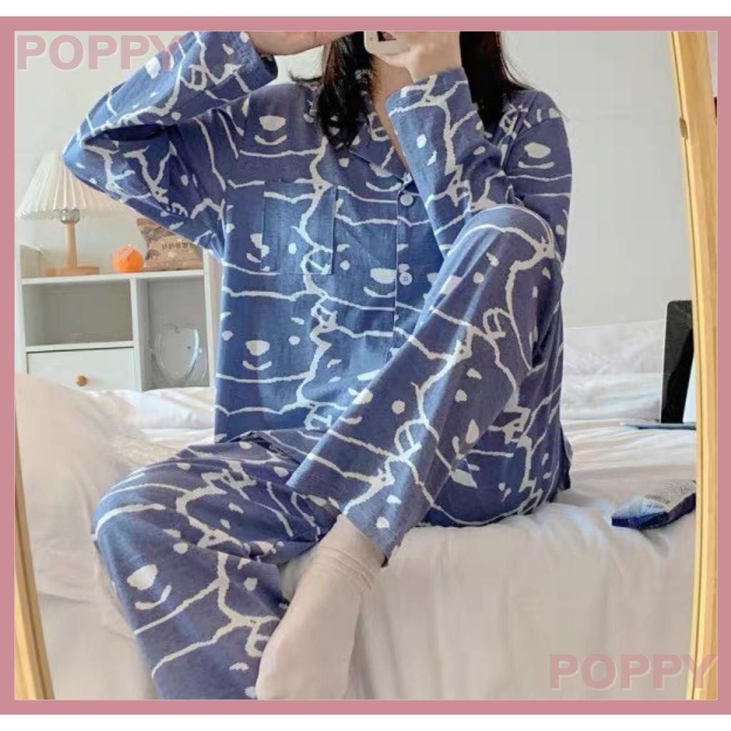 Đồ bộ pijama dài tay chất liệu kate thái Pyjama nữ hàn quốc đẹp bộ ngủ nữ dài tay cao cấp đẹp POPPY dài tay