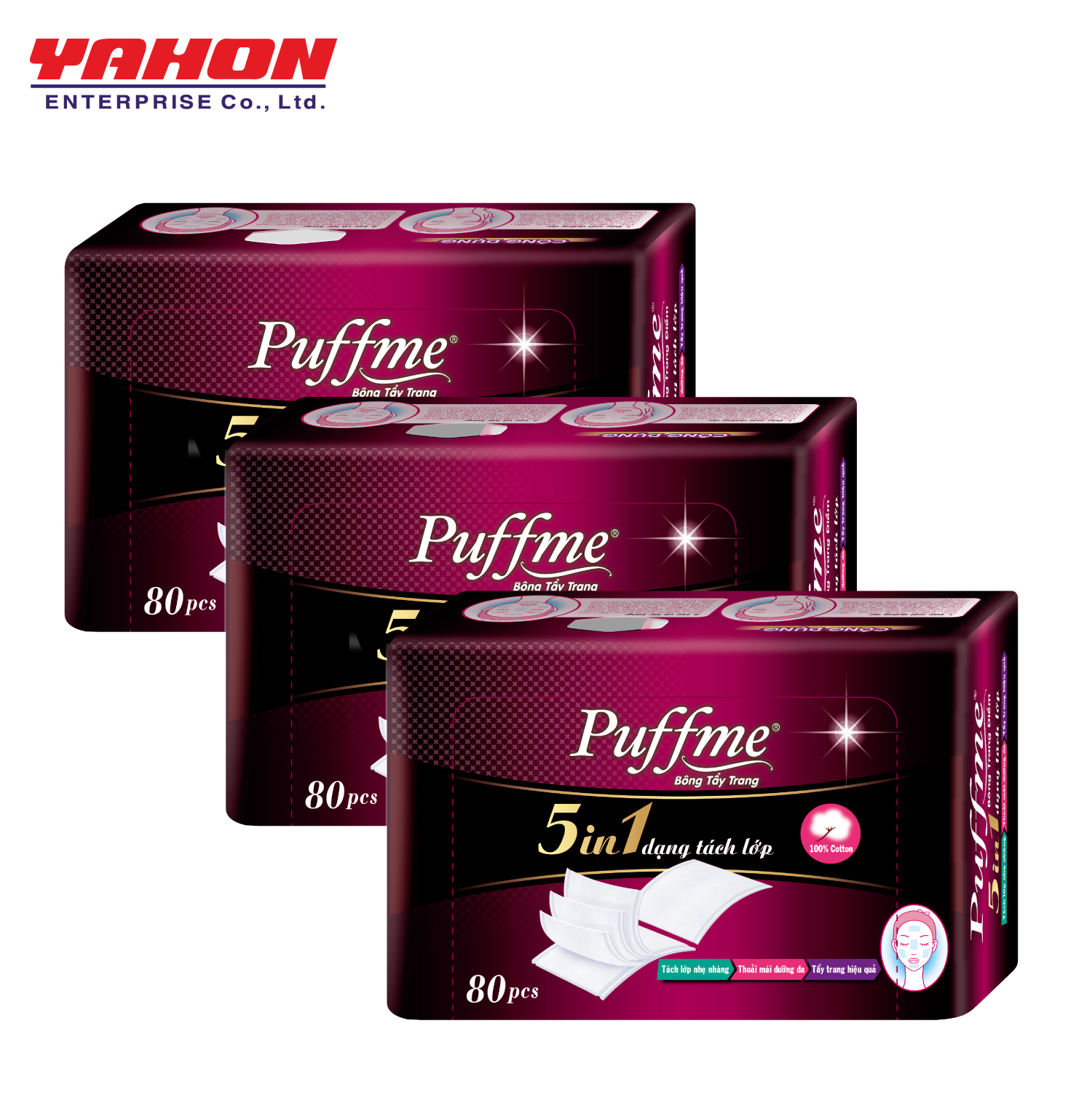 Combo 3 Hộp Bông Tẩy Trang Puffme 5In1 Cao Cấp 5 Lớp 80 Miếng