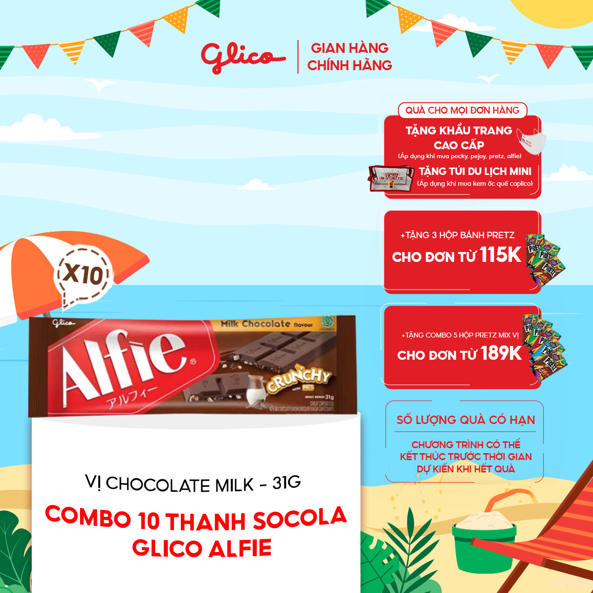 Combo 10 Thanh Socola Dạng Thanh Glico Alfie