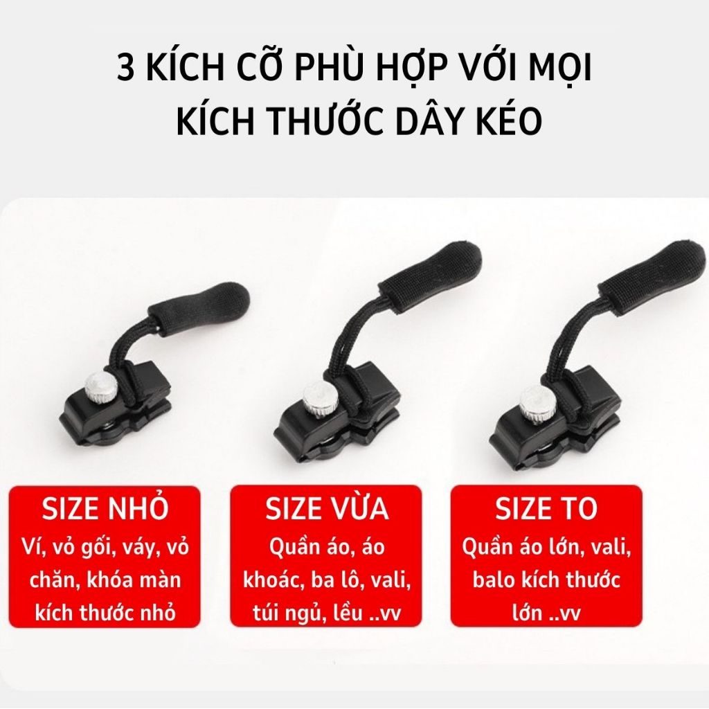 combo 5 đầu khóa kéoPhụ kiện móc khóa kéo thay thế đa năng 3 kích cỡ phù hợp với mọi loại phụ kiện