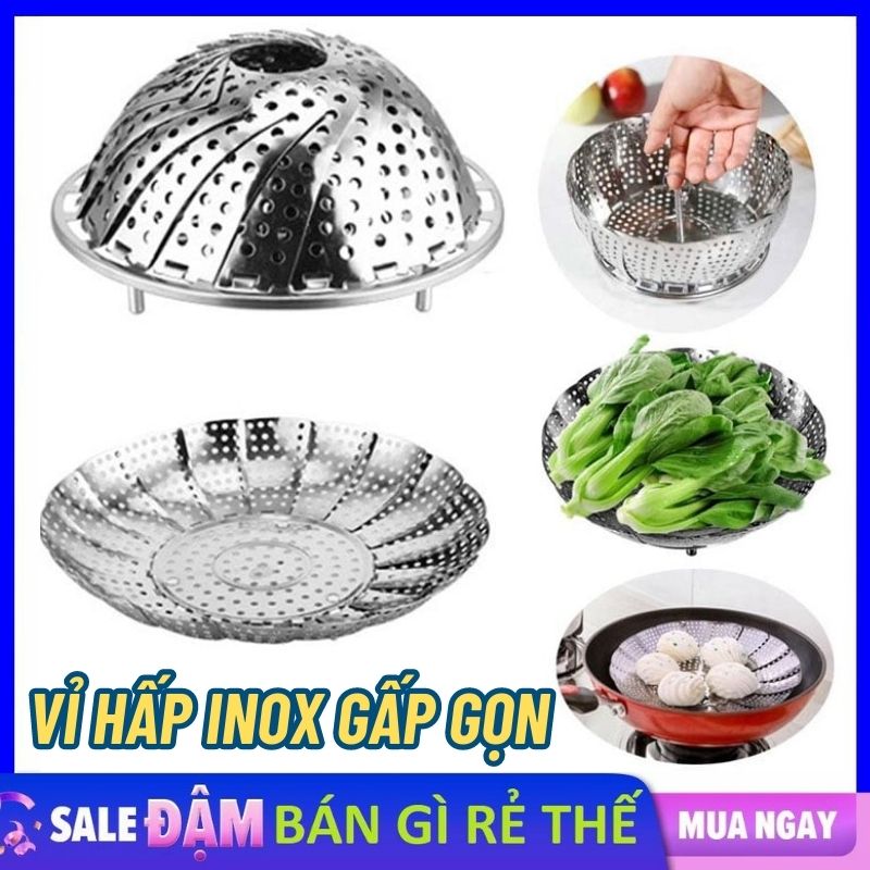 Vỉ Hấp Xoè Inox Gấp Gọn Thông Minh Size 23cm Dùng Được Cho Nồi Cơm Điện  Lò Vi Sóng - Khay / Xửng / 