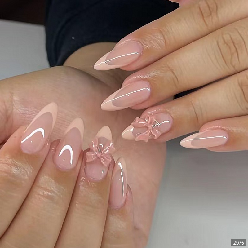Móng Tay Giả Nail Box Đính Đá Đính Charm Nơ Kiểu Dài Màu Hồng ORI Accessories Z975