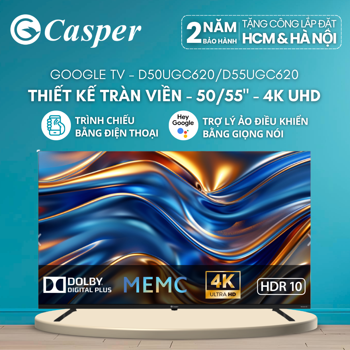 [Công lắp 0Đ 0Đ HCM/ HN] Smart Tivi Casper Ultra HD 4K 50inch / 55 inch - D50UGC620 / D55UGC620 - Ch
