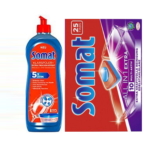 Combo Nước làm bóng somat 750ml hoặc 25 Viên rửa bát Somat