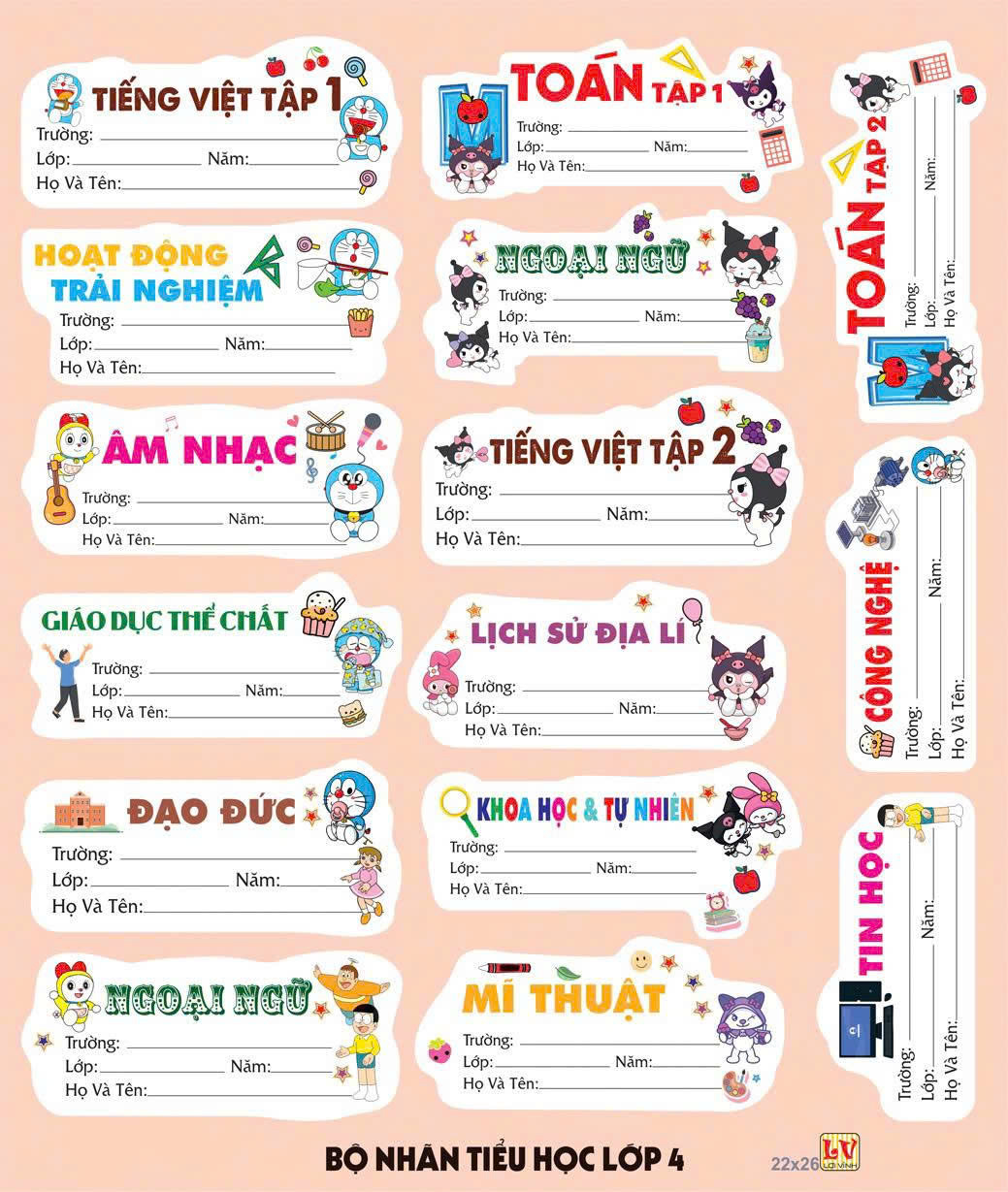 Combo 75 Nhãn Tem Môn Học Lớp 3- 4- 5 ( 75 Nhãn ) Mẫu Và Màu Ngẫu Nhiên