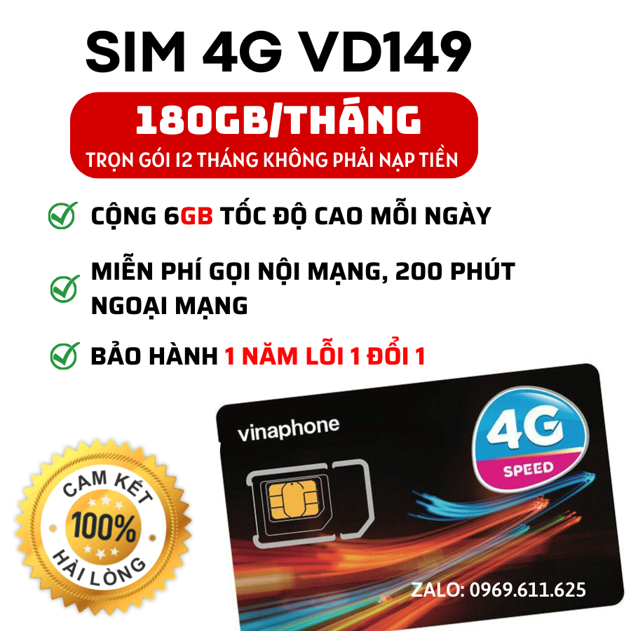 Sim data 4G Vina trọn gói 1 năm 12D159V - Vào mạng thả ga  Gọi thoại thoả thích FREESHIP - CHƯA KÍCH