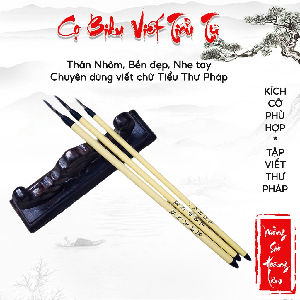 Cọ tiểu viết vẽ thư pháp Bidu chuyên đi nét tranh thư pháp bút lông viết chữ thư pháp thân inox 3 size Tiểu Trung Đại