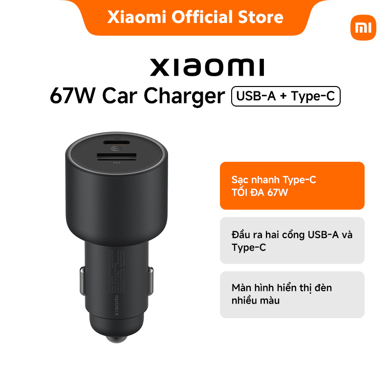 Bộ sạc ô tô Xiaomi 67W Car Charger (USB-A + Type-C) | Sạc nhanh Type-C TỐI ĐA 67W | Đầu ra hai cổng 