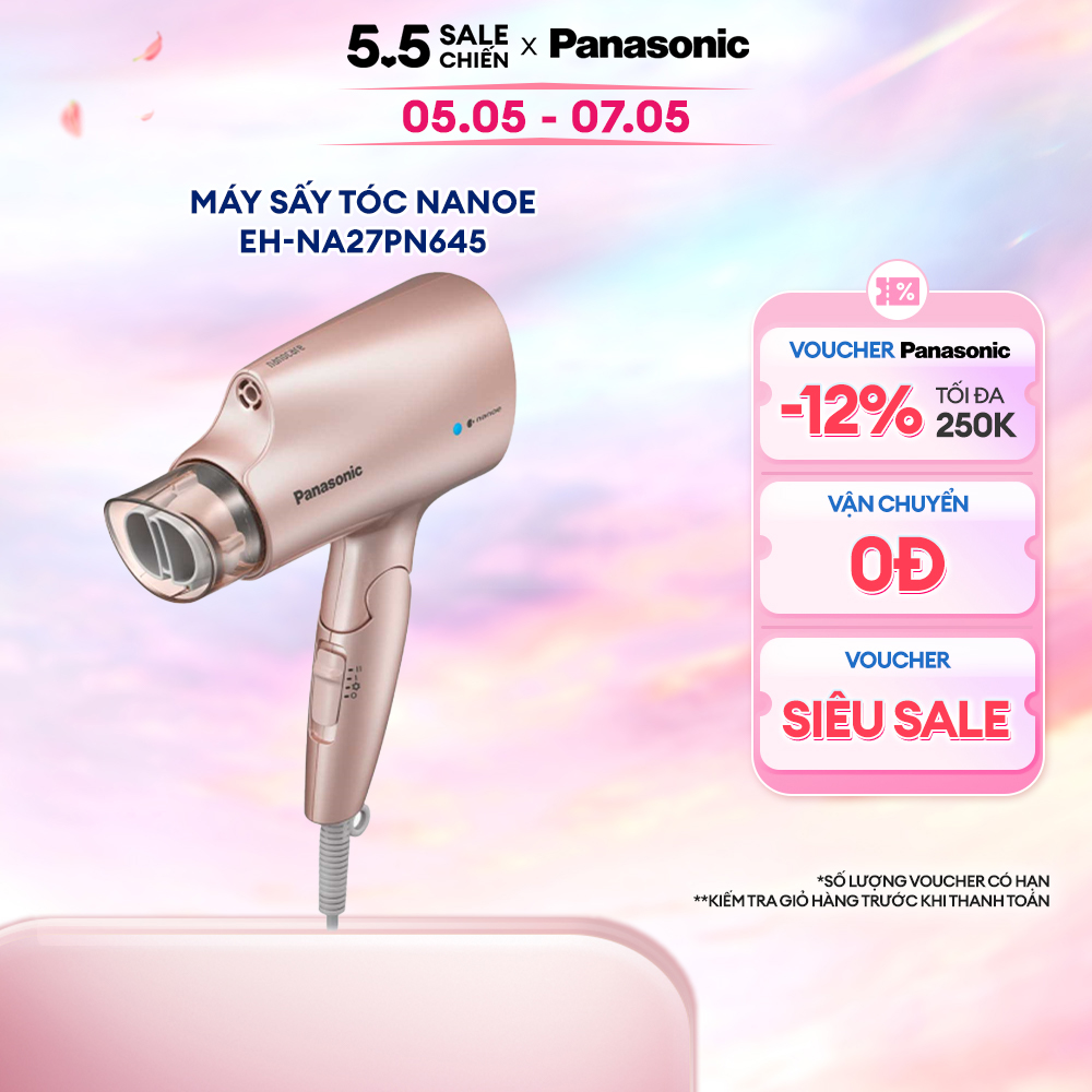 Máy sấy tóc Nanoe dưỡng ẩm chăm sóc tóc và da đầu Panasonic EH-NA27PN645 – Thiết kế thời trang - Tay cầm gập gọn dễ dàng mang theo - Công Suất 1200W - Hàng Chính Hãng - Bảo hành 1