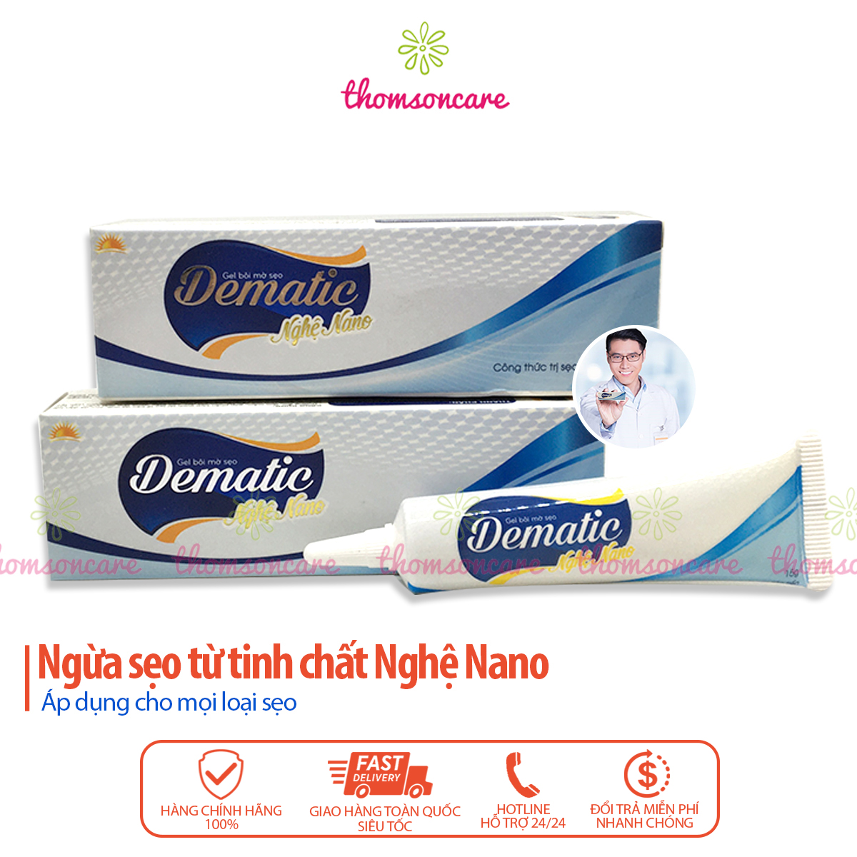 Kem mờ sẹo Dematic gel làm mềm và ngừa sẹo thâm tuýp 15g từ chiết xuất nghệ Nano Dermatic Ultra