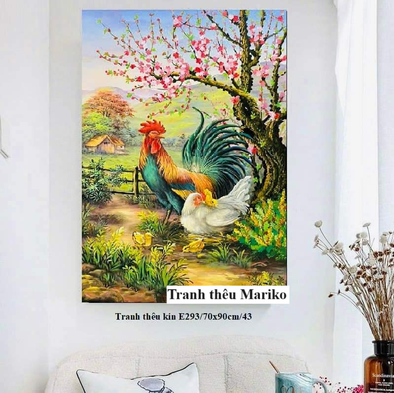 Tranh thêu kín Chú Gà Trống E293 kích thước 70 x 90 cm