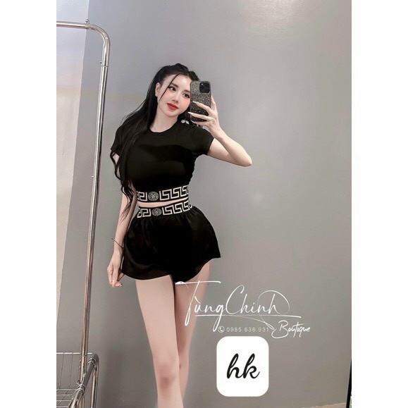 [Ưu đãi voucher 50k freeship] Set áo thun ôm croptop và quần short nữ đồ bộ thun mặc nhà đi chơi đều