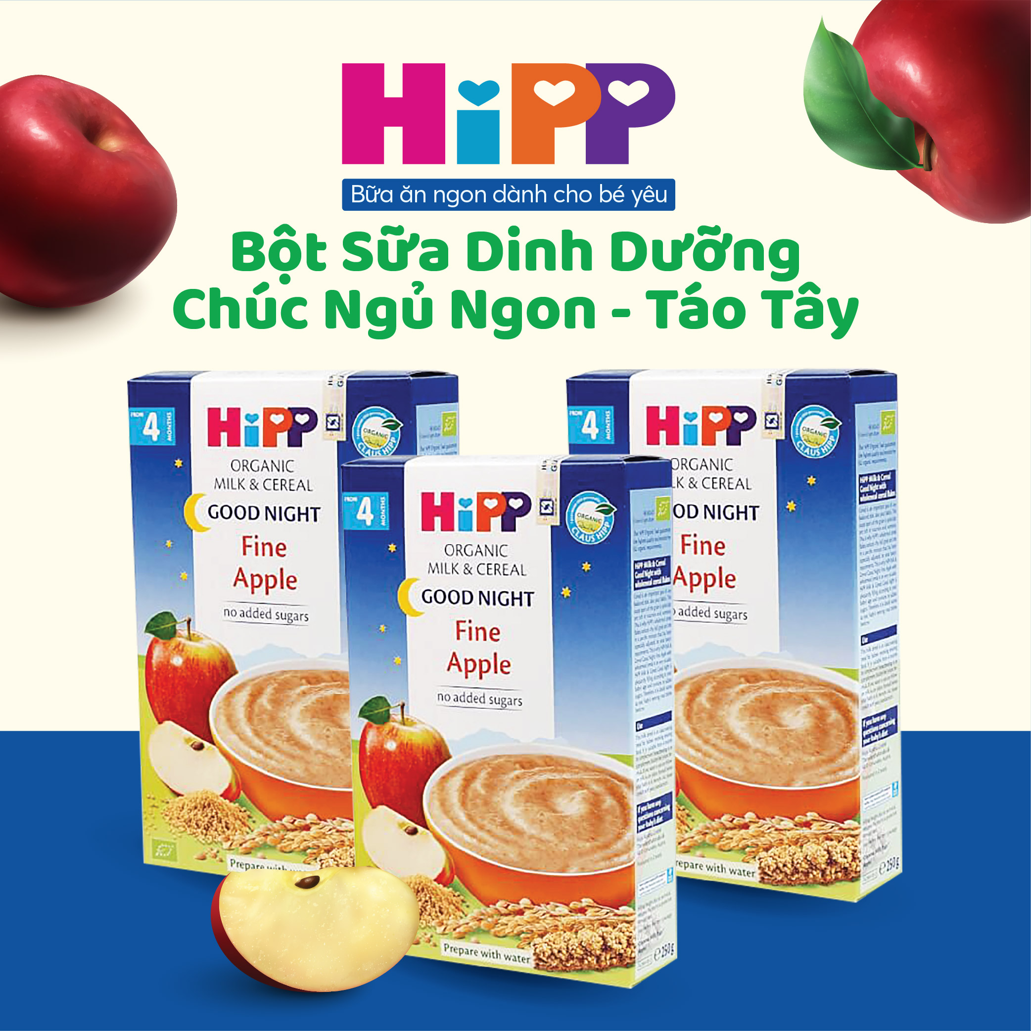 Bột sữa DD Chúc ngủ ngon HiPP Organic - Bột ăn dặm Táo tây 250g