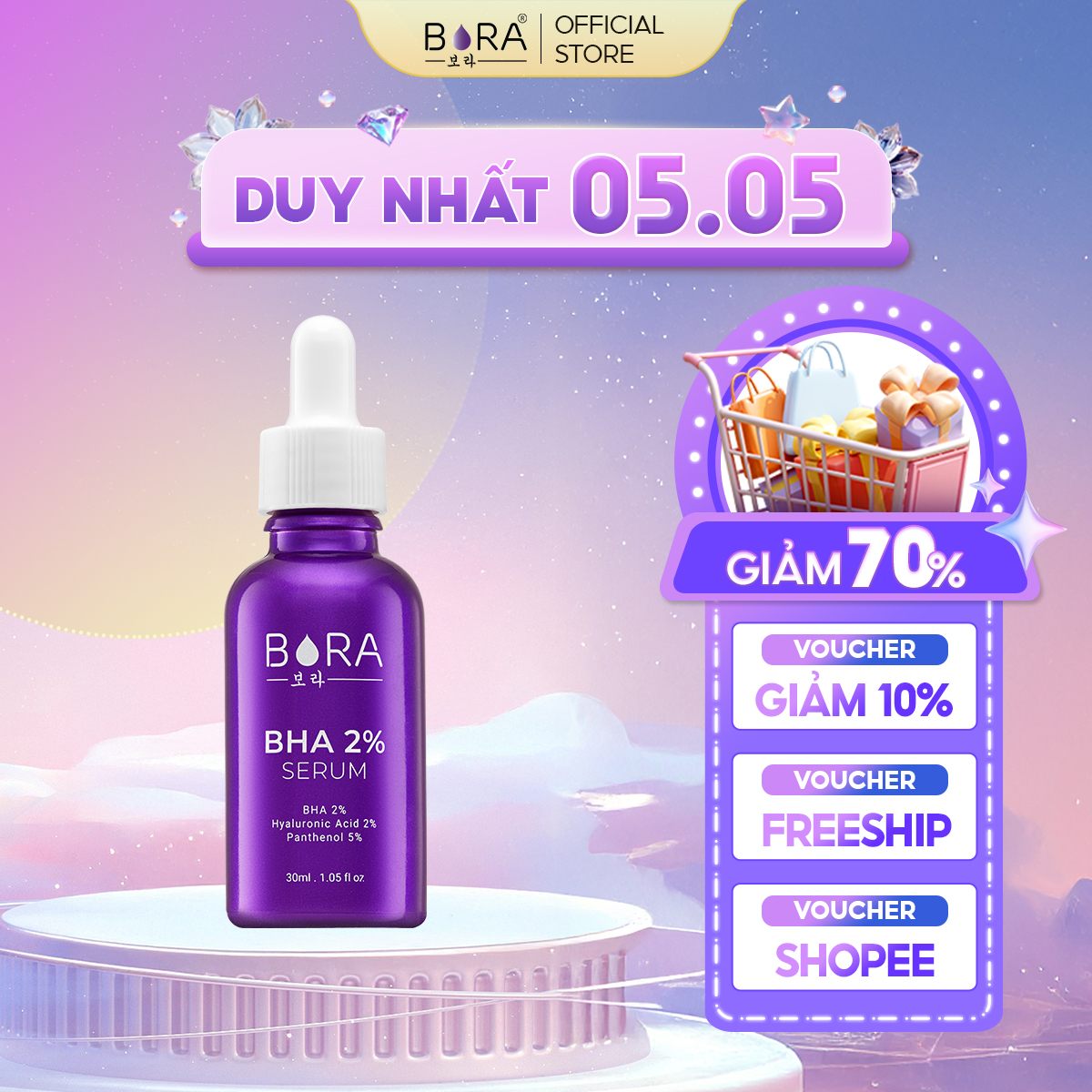 Serum Dưỡng Ẩm Trắng Da Se Khít Lỗ Chân Lông BORA BHA 2% Lọ 30ml