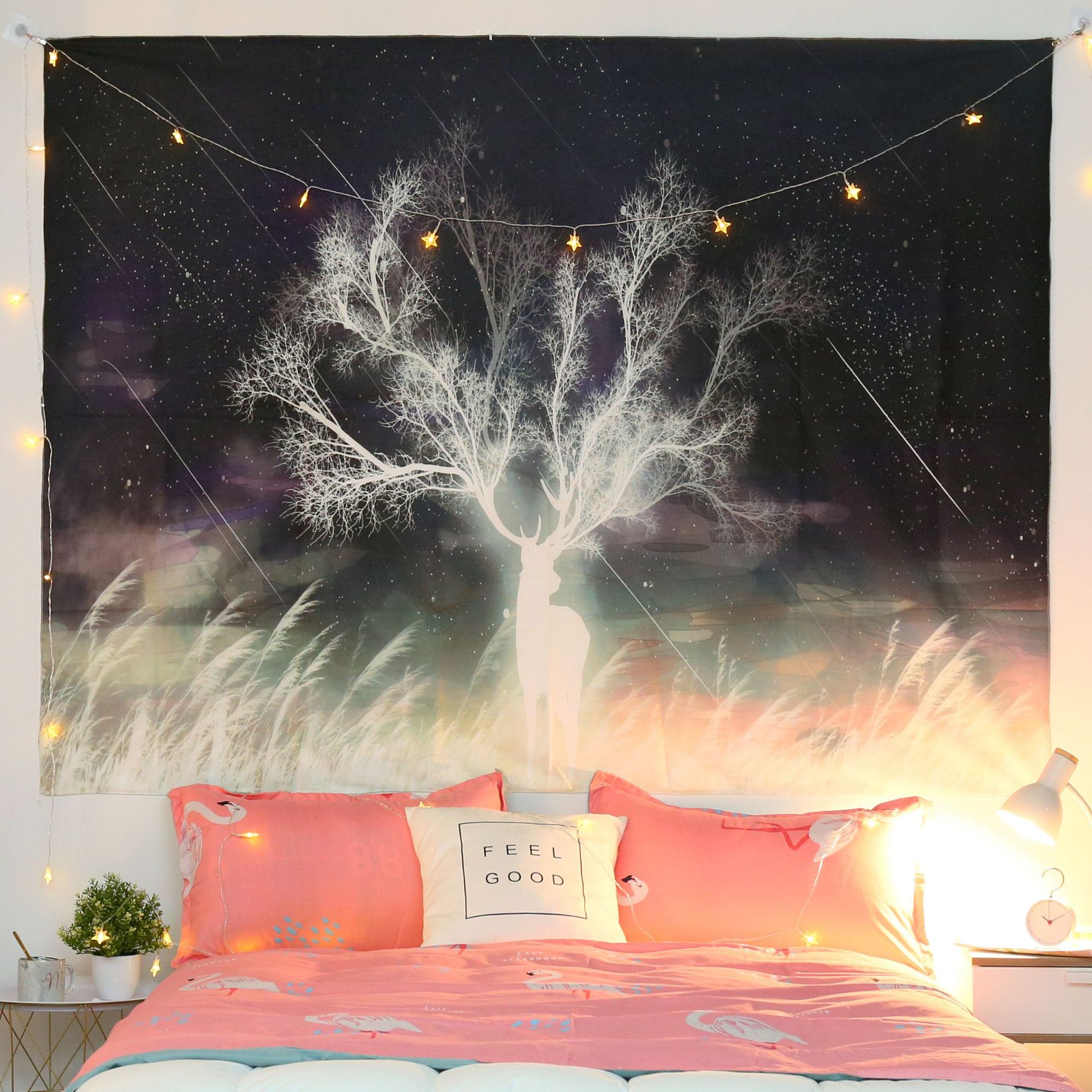 [TẶNG móc dán tường đinh] Tranh vải treo tường nai sừng tấm - hình hươu - vải decor tuần lộc
