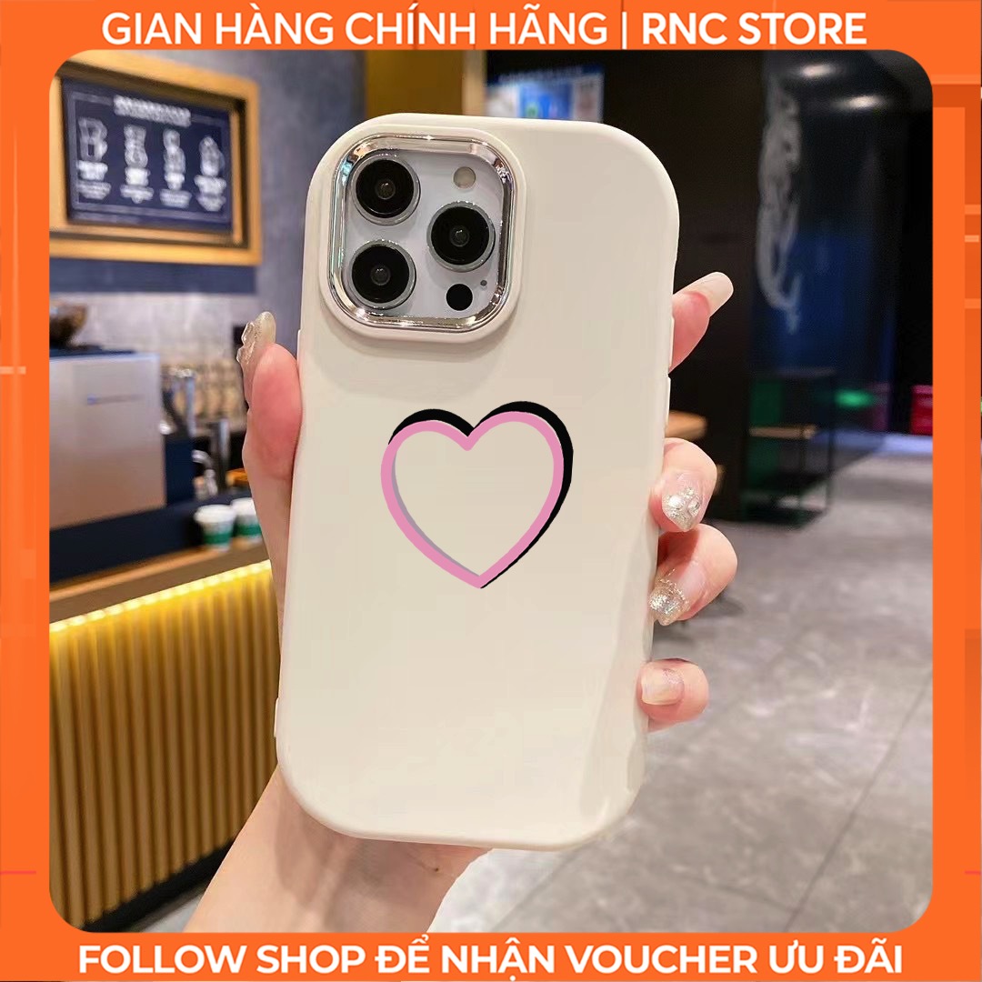 Ốp lưng Iphone XS/12/12 Pro/14 Pro/15 Plus/...chống sốc TPU viền bạc kim loại in hình Tim Cặp 2024