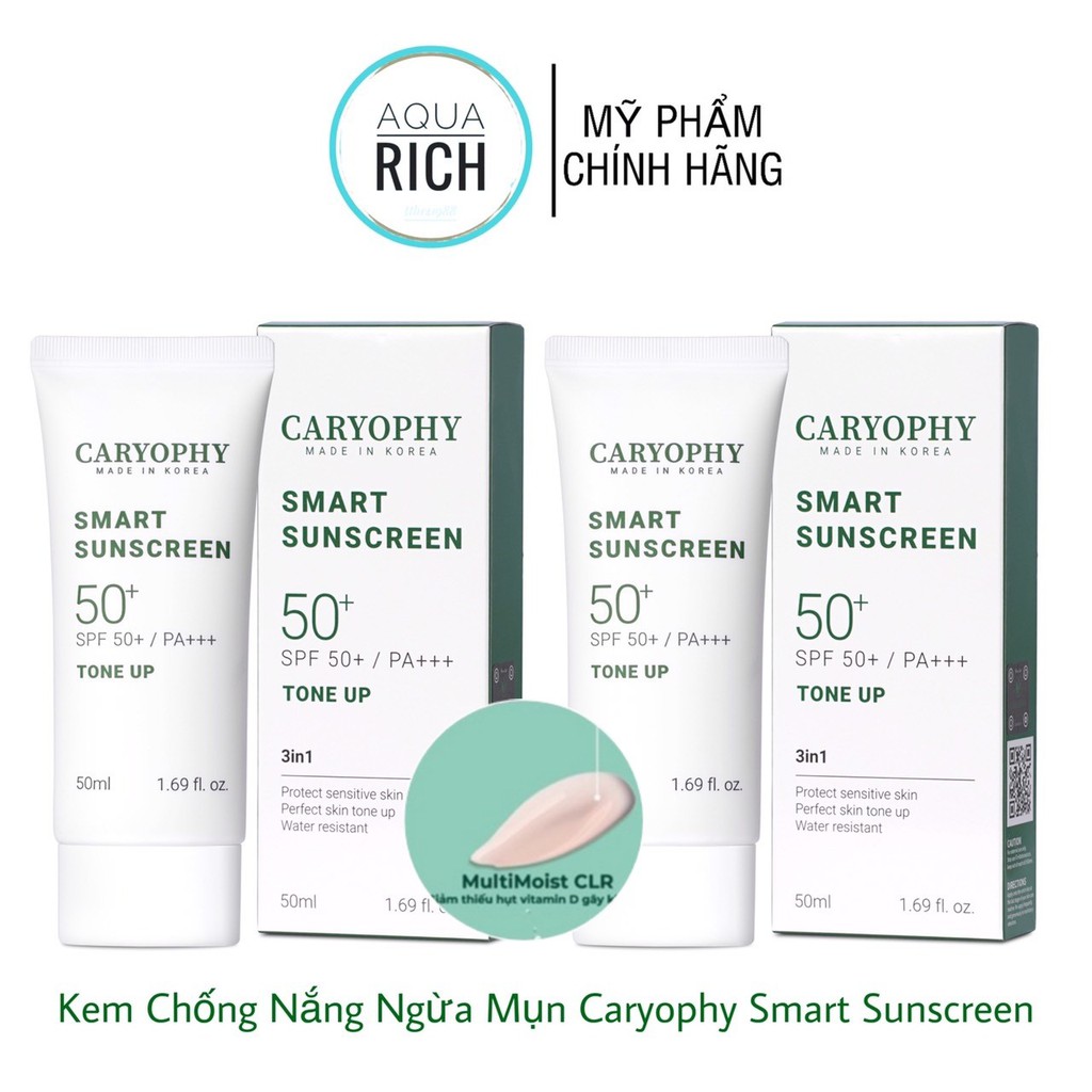 Kem Chống Nắng Caryophy Smart Sunscreen Tone Up Spf50+ Pa+++ 50Ml Ngừa Mụn Giảm Thâm Bảo Vệ Da Khỏi Tia Uv