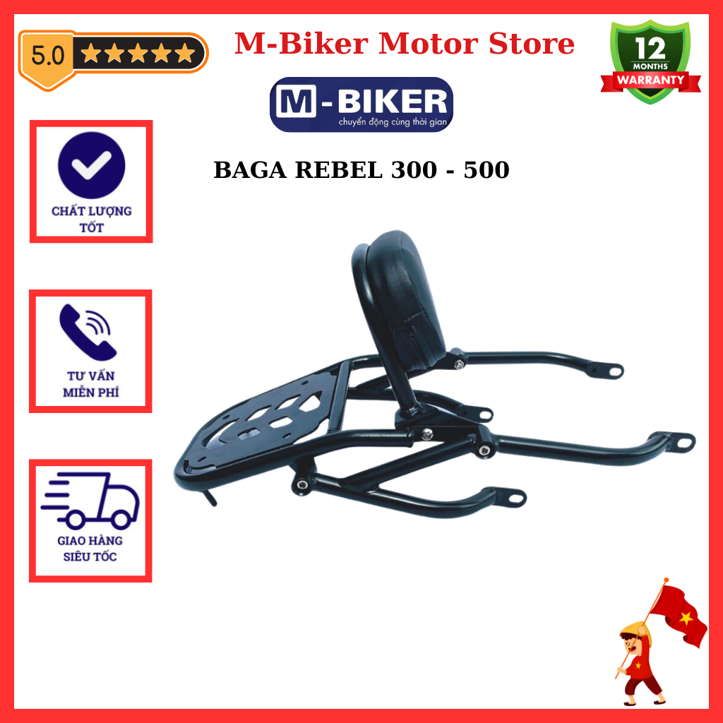 Phụ kiện Rebel Baga sau Rebel 300 - 500 - 1100 Cảng sau rebel có tựa lưng dành cho Honda Rebel 300-5