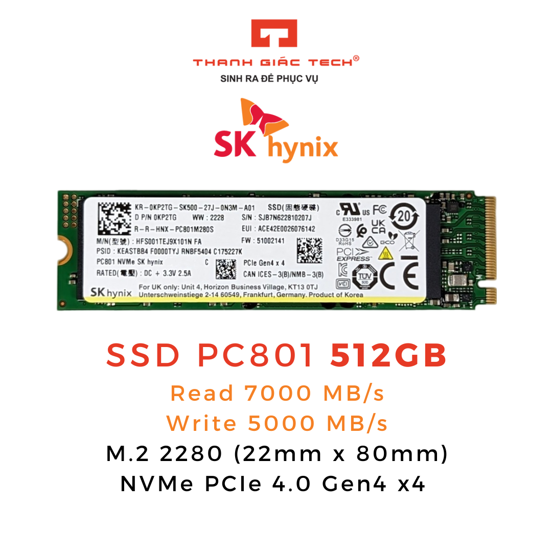 Ổ Cứng SSD SK hynix PC801 M2 NVMe PCIe Gen4 x4 - Bảo Hành 3 Năm