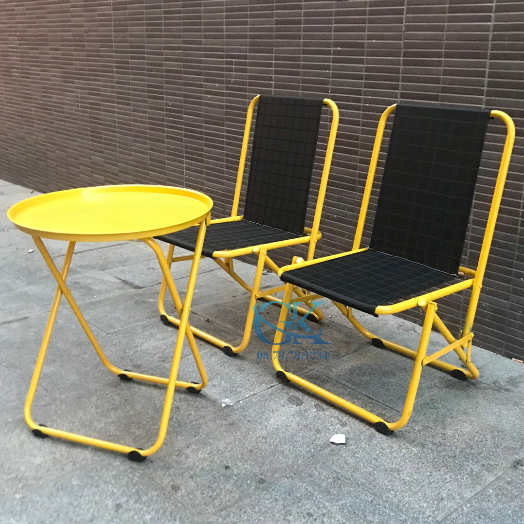Bộ 2 ghế 1 bàn màu đen 75cm và 85cm lưới lò xo sắt sơn tĩnh điện không trầy sơn sử dụng trong quán c