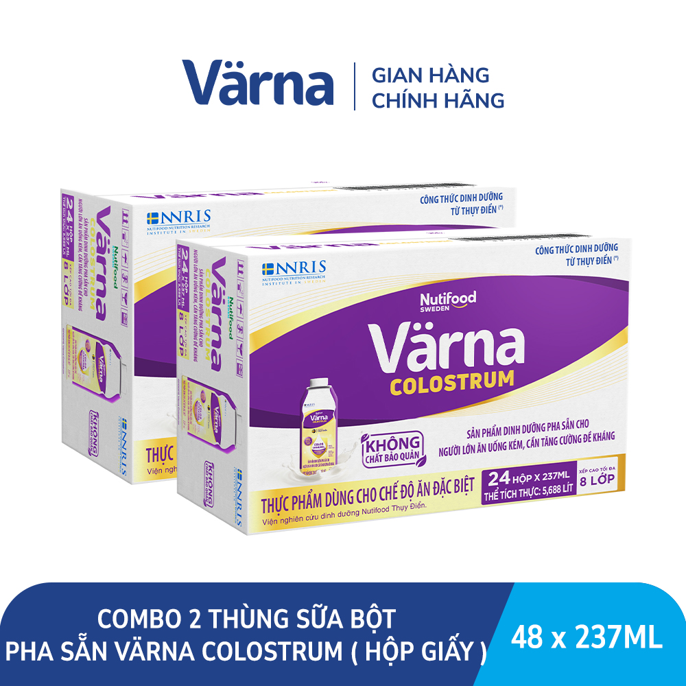 Combo 4 Thùng 12  hộp  sữa bột pha sẵn Varna Colostrum (48 hộp giấy x 237ml) - Sữa non cho người lớn