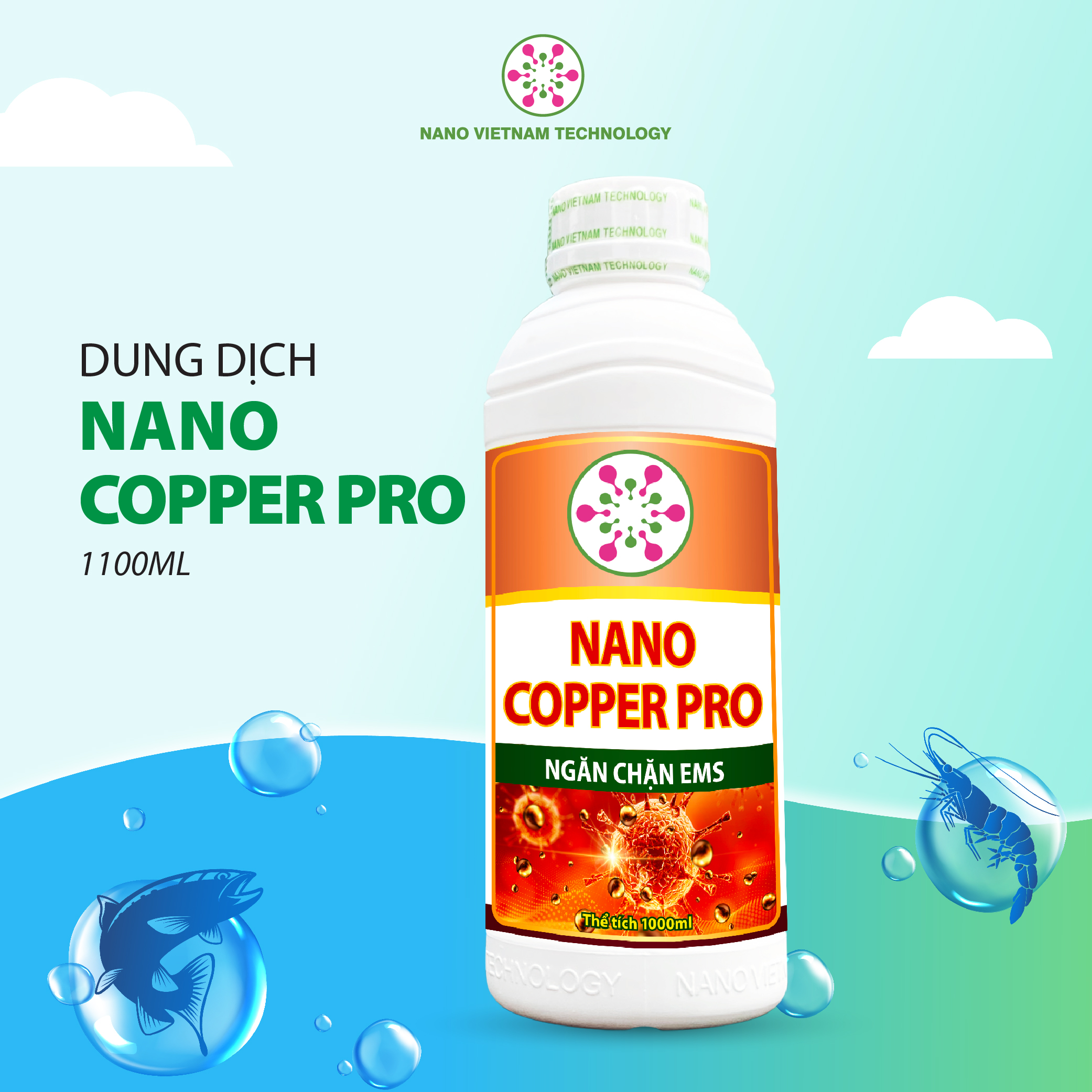 Nano Đồng (Nano Copper Pro) Vietnam Tech hỗ trợ xử lý vi khuẩn nấm tảo độc ký sinh trùng trong ao nu