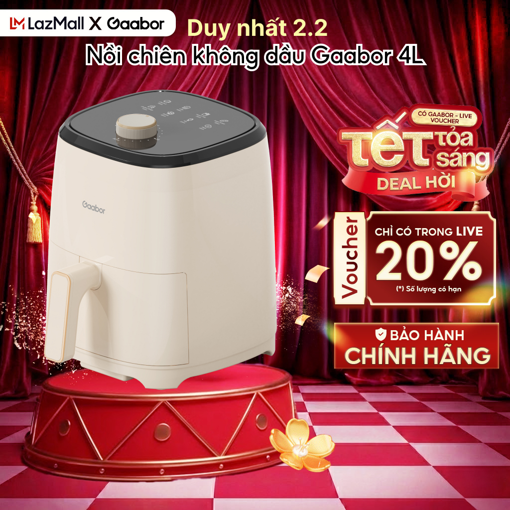 Nồi chiên không dầu 4L Gaabor AF40M-WH01A vỉ chiên rời chống dính khí nóng đối lưu giúp chín đều thứ