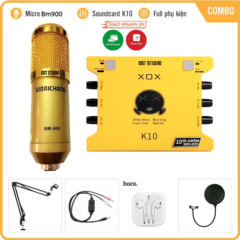 Bộ Mic Hát Livestream Sound Card K10 & Mic BM900 Hàng Loại 1 . Chuyên Livestream  Thu Âm  Live Bigo 