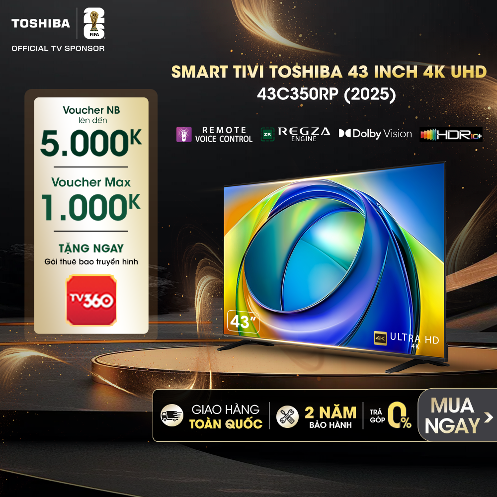 Smart Tivi Toshiba 43 inch AI 4K UHD 43C350RP Giao Hàng Toàn Quốc Bảo Hành 24 Tháng