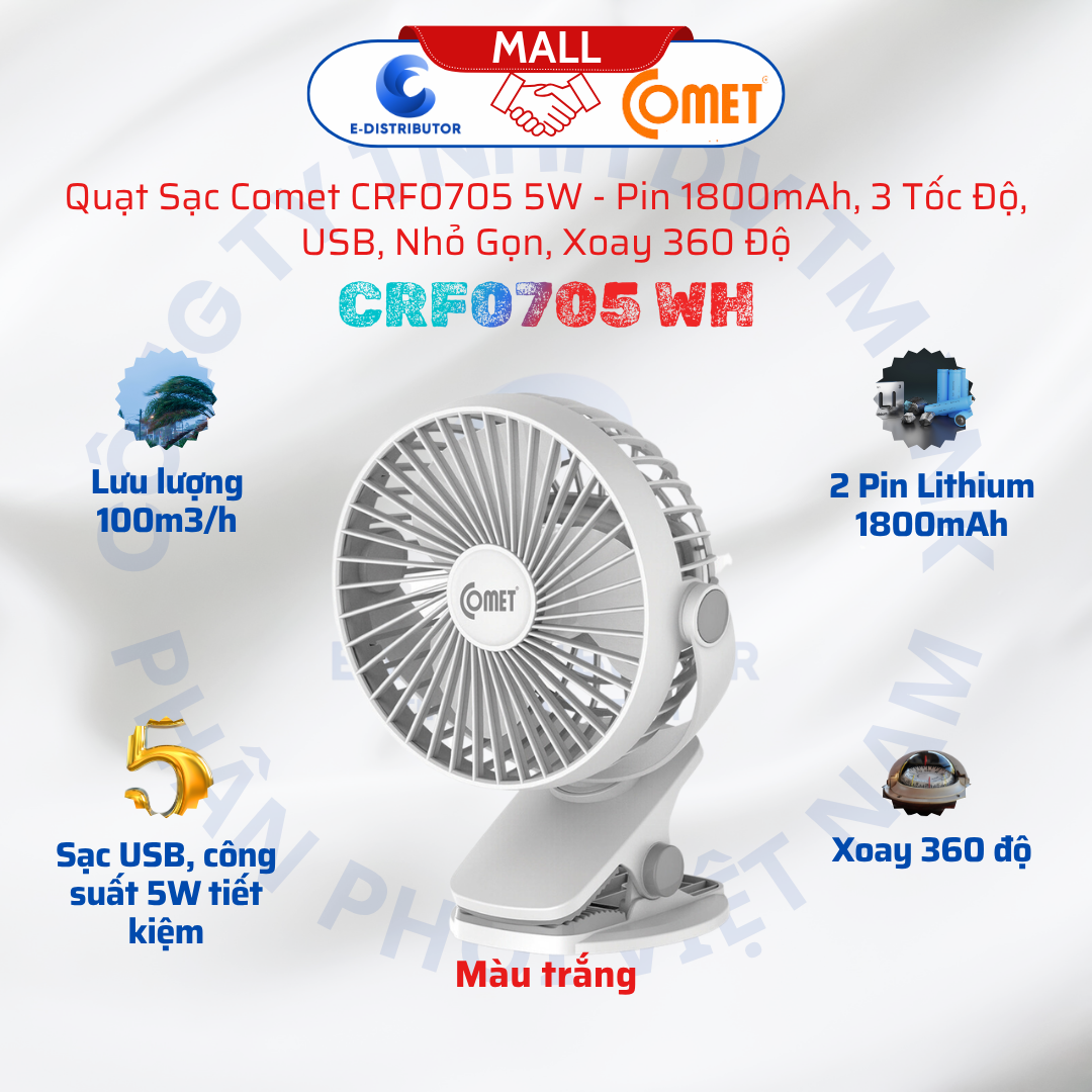 Quạt Sạc Tích Điện Comet Cho Xe Hơi Văn Phòng CRF0705 / CRF1506 / CRF1406 - Hàng Chính Hãng - Bảo Hà