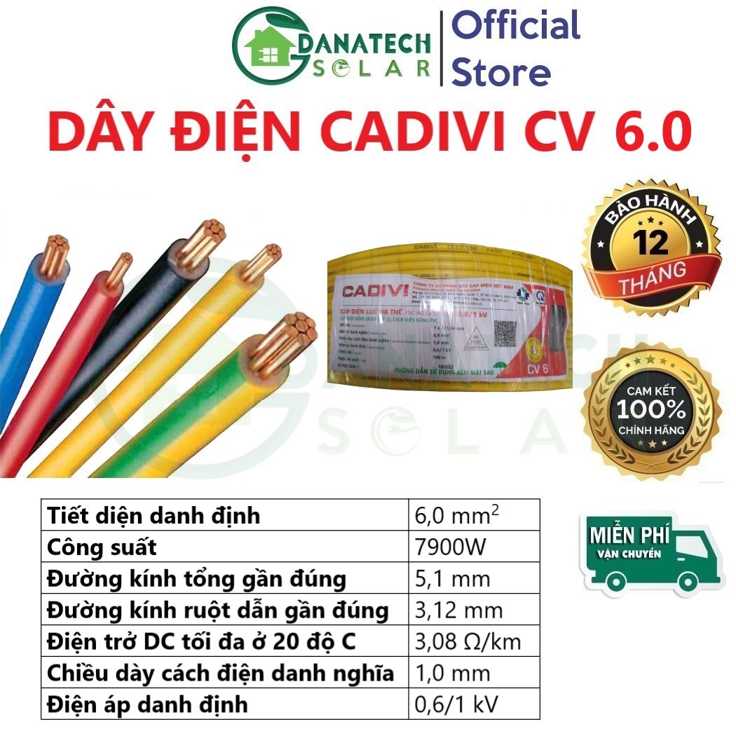 Dây điện cadivi đơn CV 1.0 1.5 2.5 4.0 6.0 8.0 10.0 đen đỏ vàng xanh vàng xanh | lõi đồng cao cấp | 