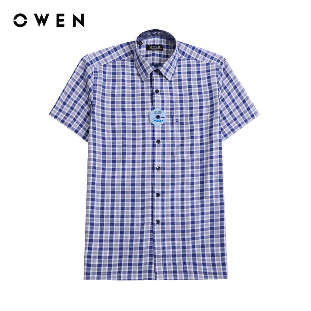 OWEN - Áo sơ mi ngắn tay Body Fit BA220804NT màu Navy chất liệu Nano