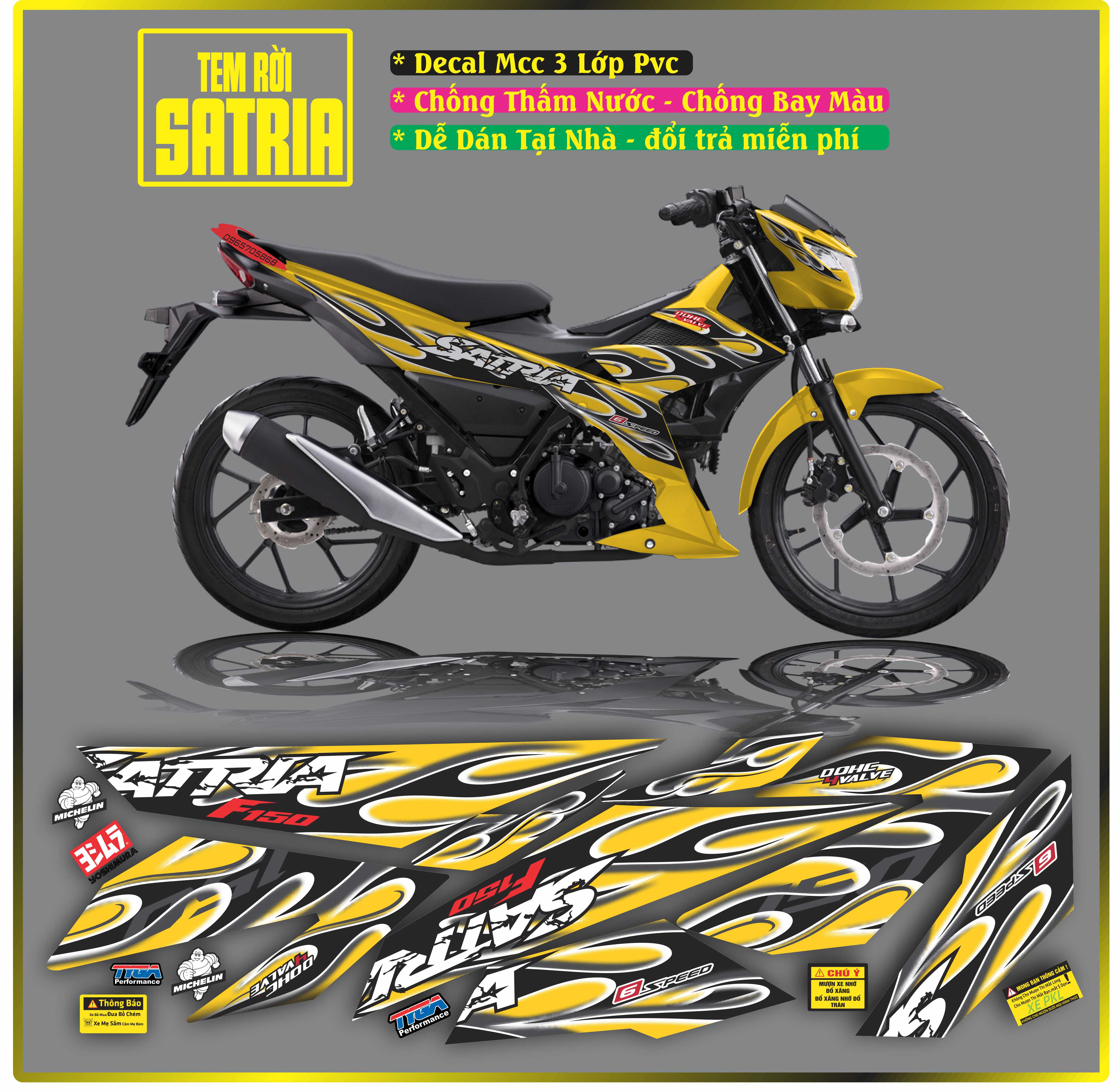 Tem Xe raider satria FI Tem Chế satria Tem Lửa Đỏ Đen Satria Raider Mẫu lửa Đủ Màu