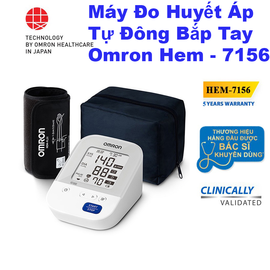 Máy Đo Huyết Áp Bắp Tay Omron HEM 7156 Phát Hiện Nhịp Tim Bất Thường Bảo Hành 5 Năm