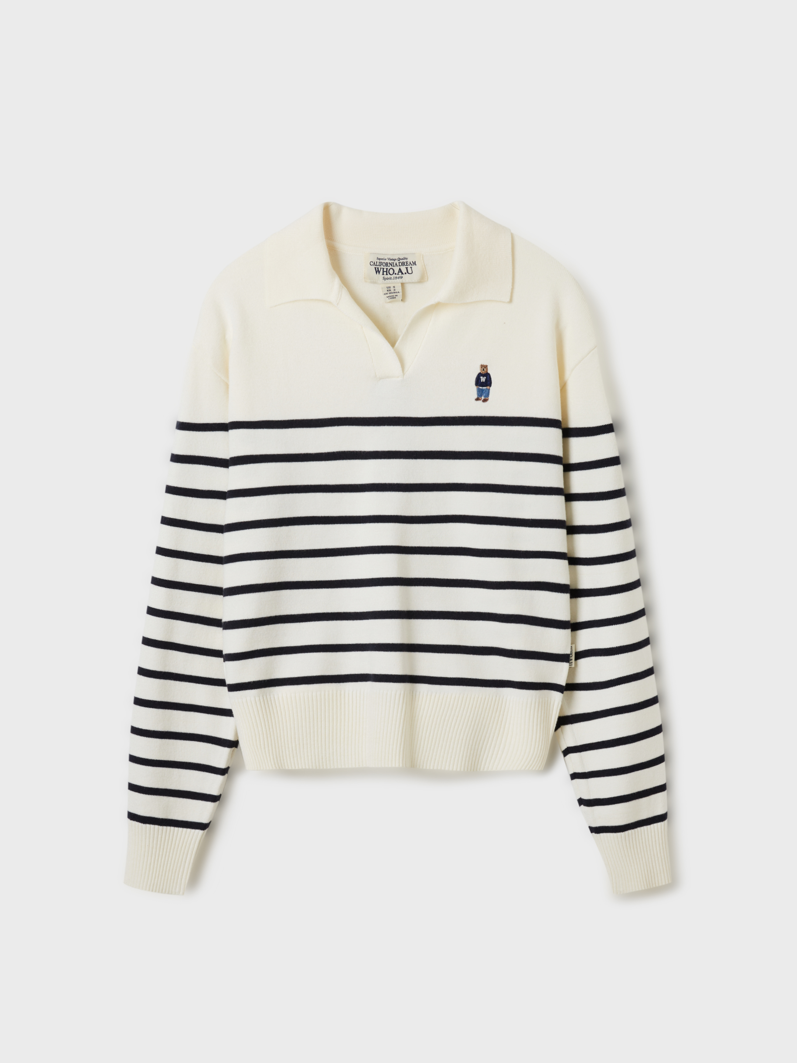 WHOAU Áo Len Steve Open Collar Stripe Pullover_WHKAF2353F