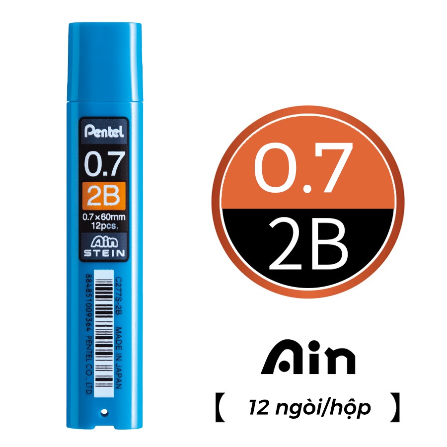 Ruột chì kim 2B Pentel ngòi bút chì bấm các size ngòi 0.3/ 0.5/ 0.7/ 0.9mm