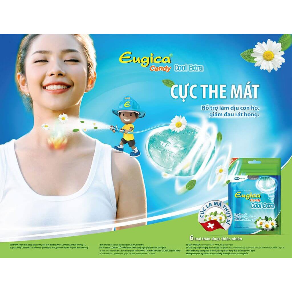 Combo 3 Gói Kẹo Ngậm Eugica Candy Cool Extra Cực The Mát Gói 15 Viên