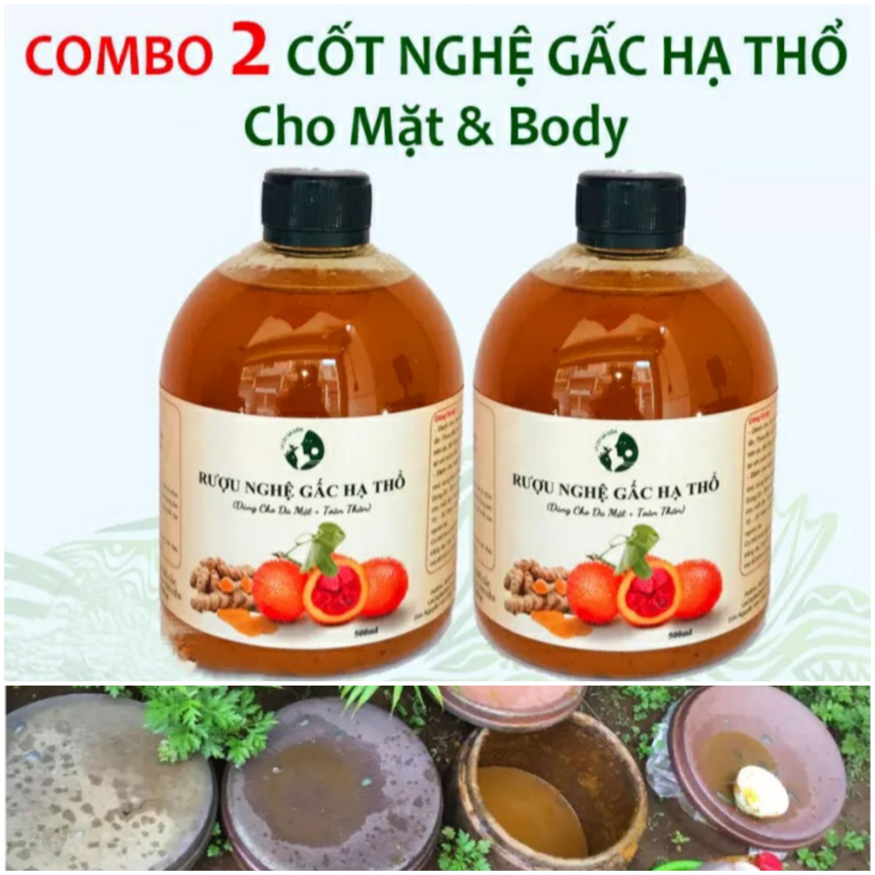 [Hcm]Combo 2 Chai Cốt Nghệ Hạt Gấc Hạ Thổ Cho Mặt Và Body (500Ml) | Hạ Thổ 3 Tháng 10 Ngày | Dưỡng Sáng Trắng Mịn Da | Ruo Gung Ha Tho Cot Gung Nghe Hat Gac Ha Tho Thoa Ruou Gung Nghe Sau Sinh