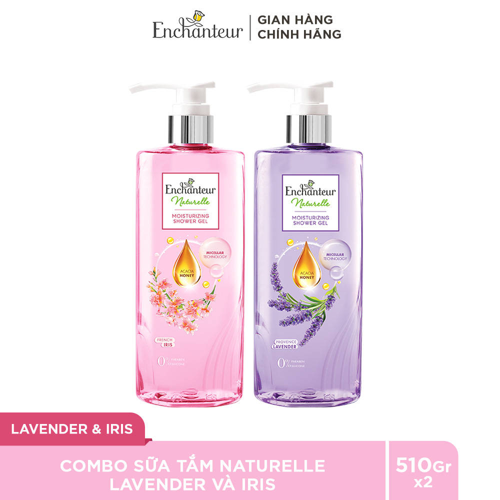 Combo 2 Sữa tắm dưỡng da thiên nhiên Enchanteur Naturelle hương hoa Lavender và Iris 510gr/Chai