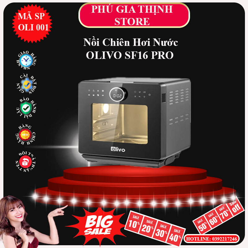 Nồi Chiên Hơi Nước OLIVO SF16 PRO – 56 Chức Năng – Dung Tích 16L – Phụ Kiện Trục Xiên Quay
