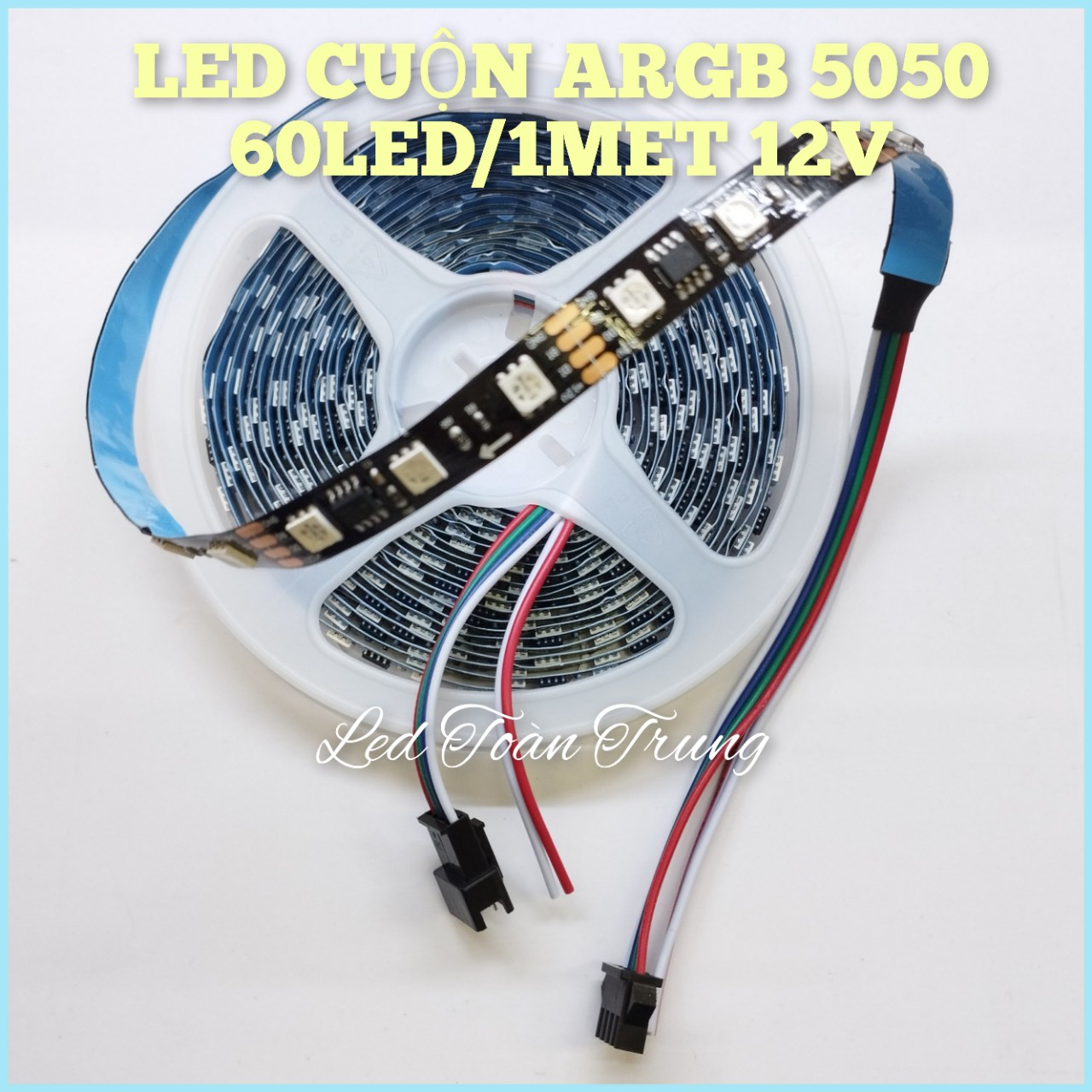 Led cuộn ARGB 5050 bỏ lõi điện 12v 60led/1met cuộn dài 5met giá chưa nguồn chưa mạch điều khiển