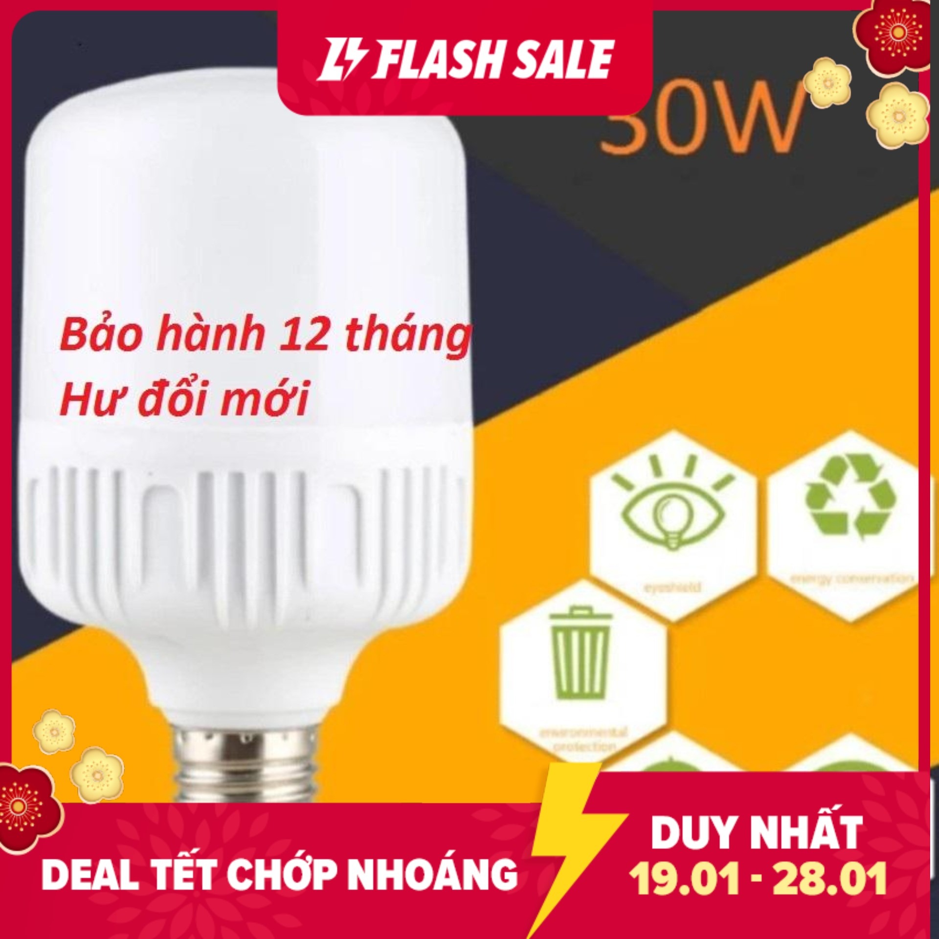 Bộ 3 bóng đèn Led trụ 30W siêu sáng tiết kiệm điện-Bảo hành: 12 tháng