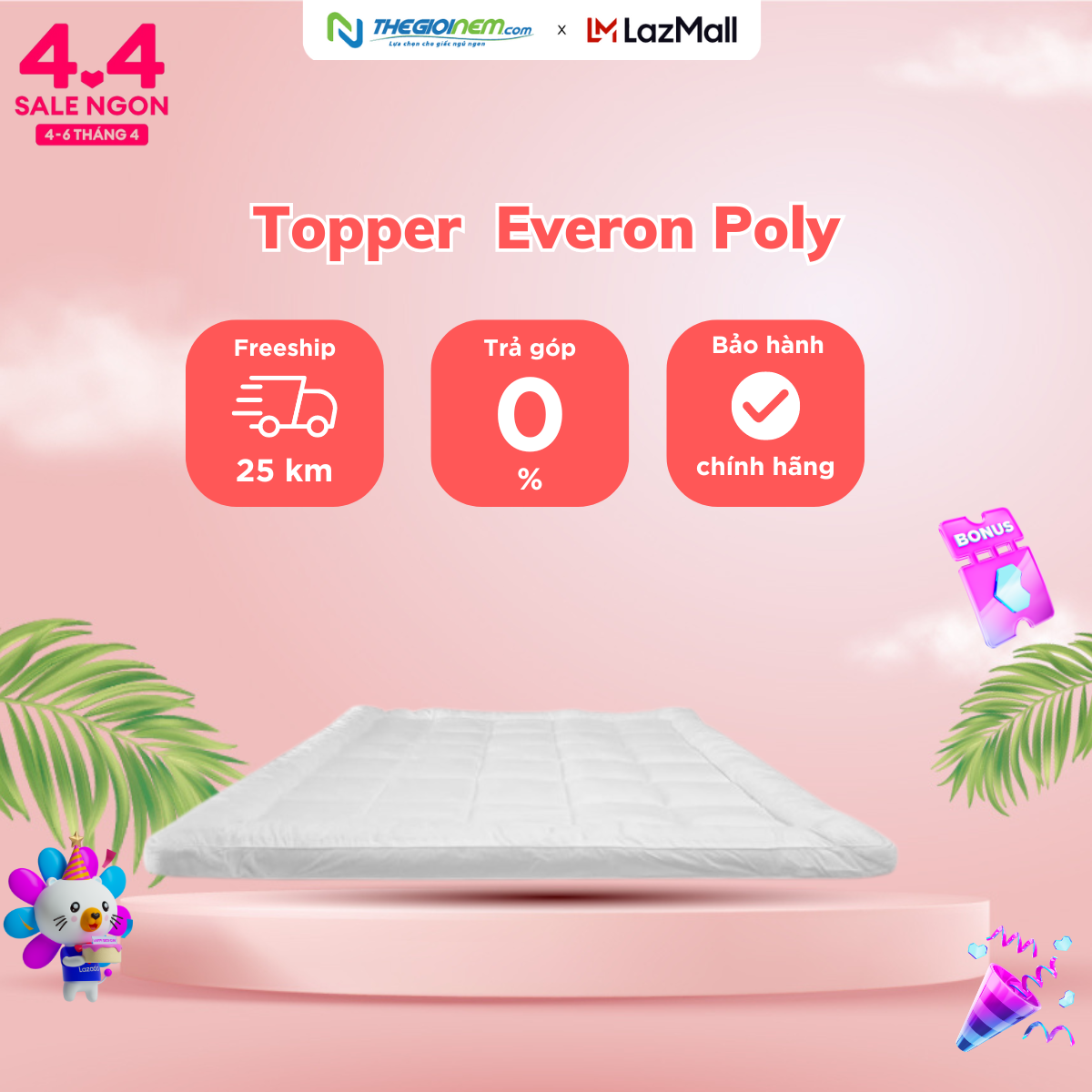 Topper Everon- Tấm trải làm mềm nệm. -Độ dày ( 5cm-7cm).