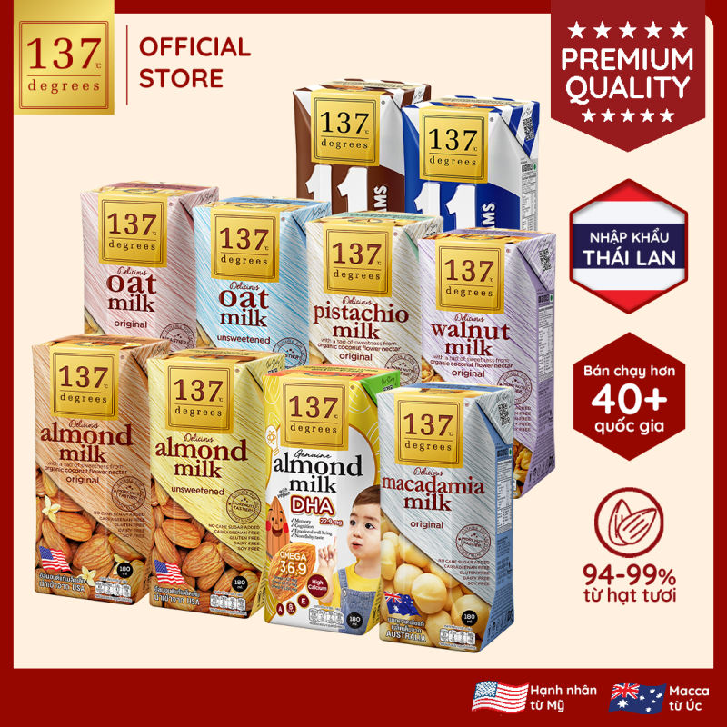 Combo 5 Lốc Sữa Hạnh Nhân 137 Degrees 180ml Nguyên Chất Có Vị Ngọt Từ Mật Hoa Dừa/Không Đường Healthy Thái Lan