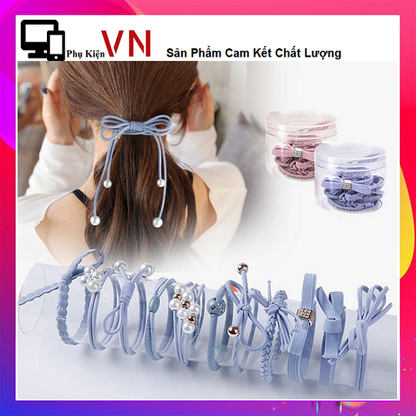 Sét 12 Thun Cột Tóc Hàn Quốc Dễ Thương - Bộ ( không hộp ) set 12 dây chun cột tóc phong cách Hàn Quố