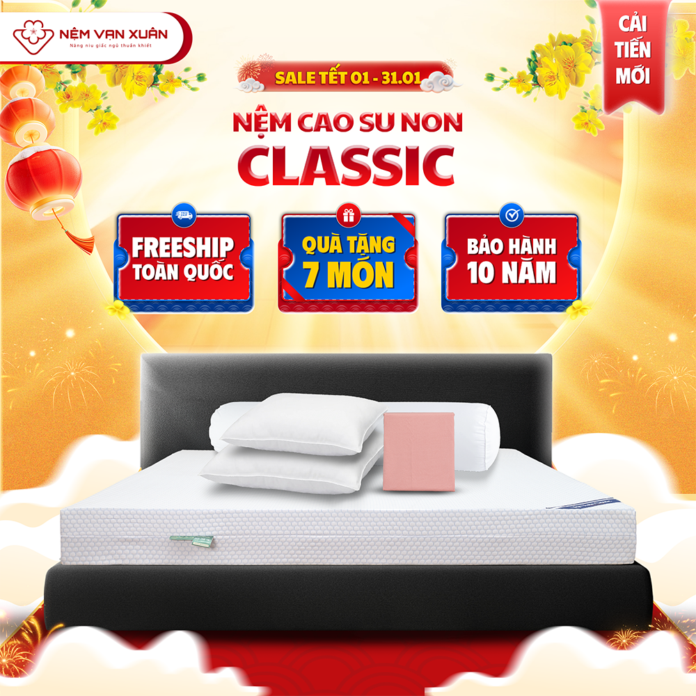 [MEGA TẾT 15.01-10.02 - MUA 1 TẶNG 7] Đệm Cao Su Non Vạn Xuân Êm Ái Mềm Mại Thiết Kế Lỗ Tròn Thông T