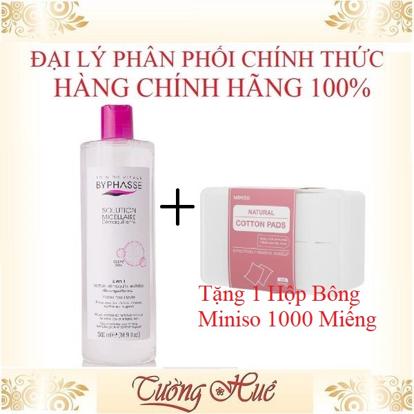 Nước Tẩy Trang Byphasse 500Ml Tặng 1 Hộp Bông Tẩy Trang Miniso Nhật 1000 Miếng