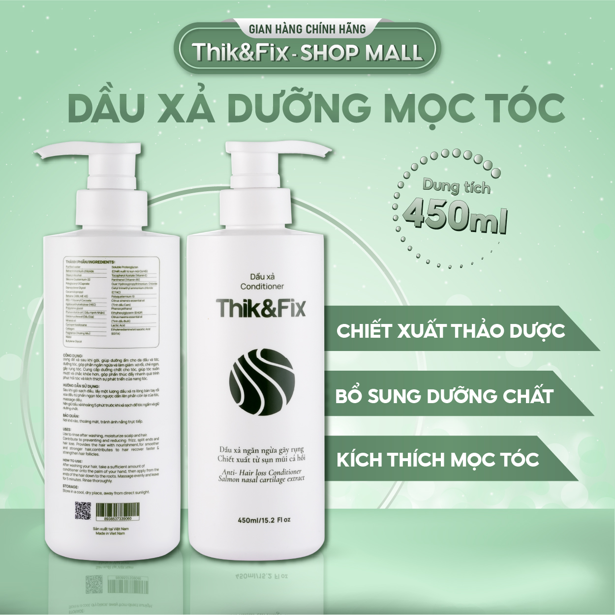 Dầu Xả Thik&Fix - Phục hồi nang tóc bị tổn thương kích thích mọc tóc dưỡng tóc chắc khoẻ