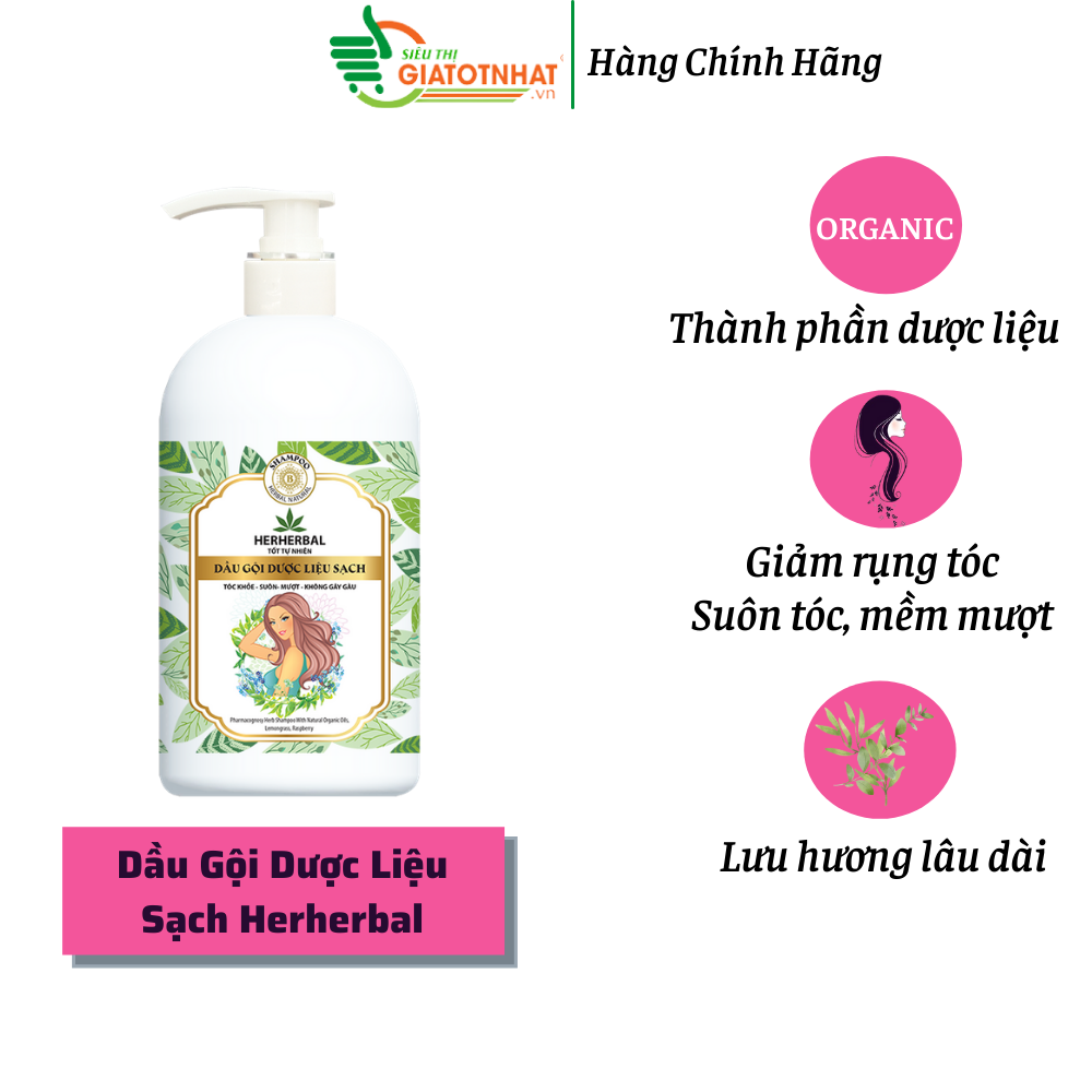 [Hcm]Dầu Gội Dược Liệu Sạch Giảm Gàutinh Dầu Hữu Cơ Sả Chanh Mâm Xôi Herherbal 186G