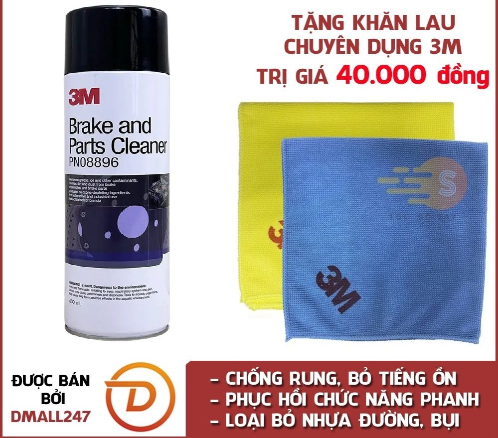Dung dịch tẩy rửa phanh ô tô 3M PN08896 600ml - làm sạch bụi bẩn dầu mỡ cát đất rỉ sét tặng kèm khăn